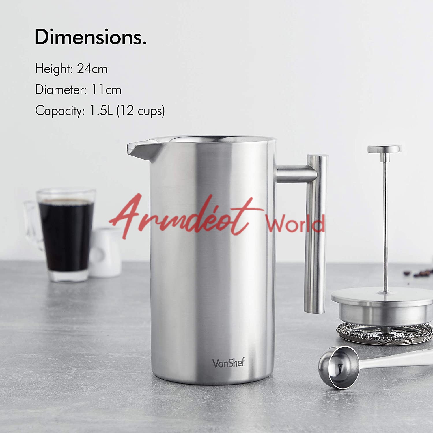 VonShef Cafetiere Stainless Steel – 12 